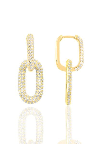 Gümüş altın yaldızlı zirkon taşlı sallantılı trend küpe SGTL12113GOLD