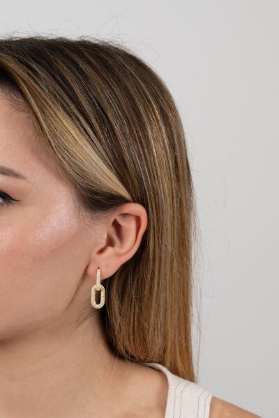 Gümüş altın yaldızlı zirkon taşlı sallantılı trend küpe SGTL12113GOLD