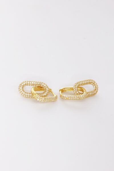 Gümüş altın yaldızlı zirkon taşlı sallantılı trend küpe SGTL12113GOLD