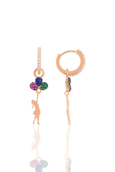 Gümüş rose balonlu kız kolye ve küpe gümüş set SGTL10603ROSE