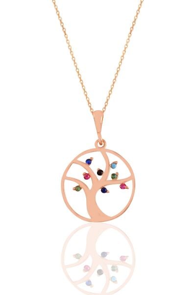 Gümüş rose  renkli taşlı ağaç kolye SGTL11189ROSE