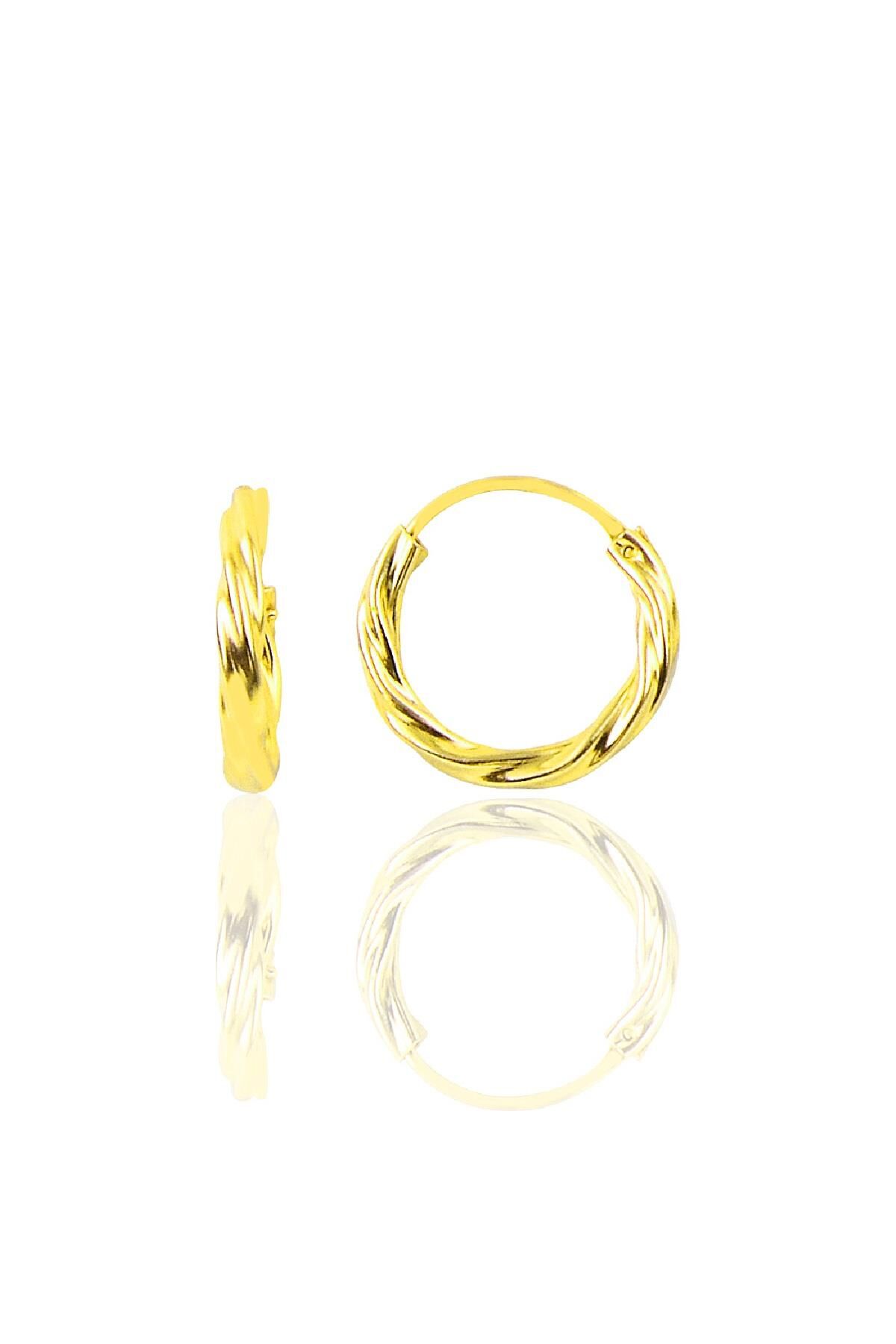 Gümüş altın yaldızlı 16 mm burgu halka küpe SGTL10575GOLD