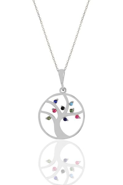 Gümüş rodyumlu  renkli taşlı ağaç kolye SGTL11189RODAJ