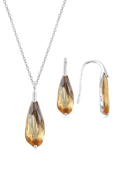 Gümüş rodyumlu  zultanit taşlı damla kolye ve küpe ikili gümüş set SGTL10599ZULTANIT