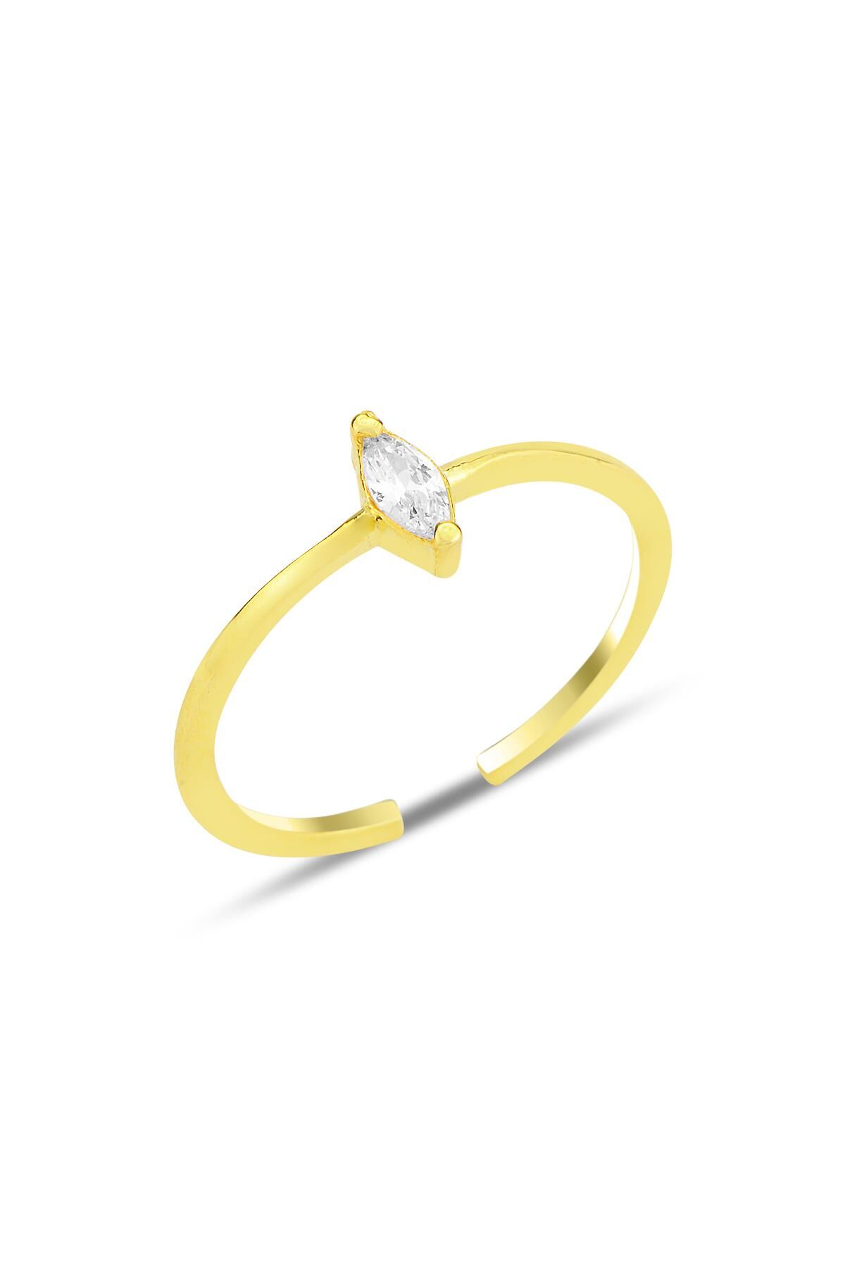 Gümüş altın yaldızlı mekik zirkon taşlı alttan ayarlanabilir yüzük SGTL12232GOLD