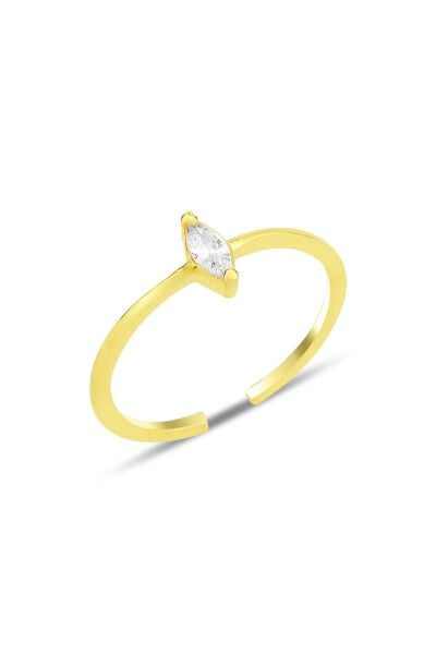 Gümüş altın yaldızlı mekik zirkon taşlı alttan ayarlanabilir yüzük SGTL12232GOLD