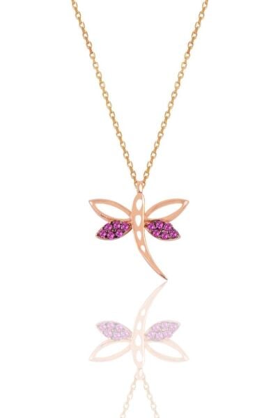 Gümüş füşya taşlı yusufçuk kolye SGTL10852KRM