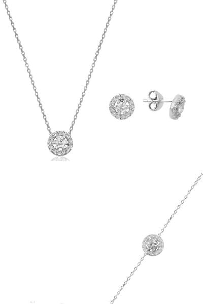 Gümüş rodyumlu pırlanta montürlü kolye bileklik ve küpe gümüş üçlü  set  SGTL10600PIRLANTA