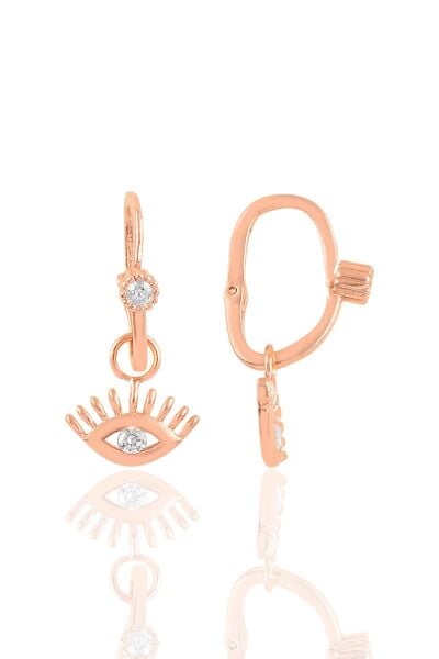 Gümüş rose taşlı kirpikli göz göçmen küpe SGTL10462ROSE