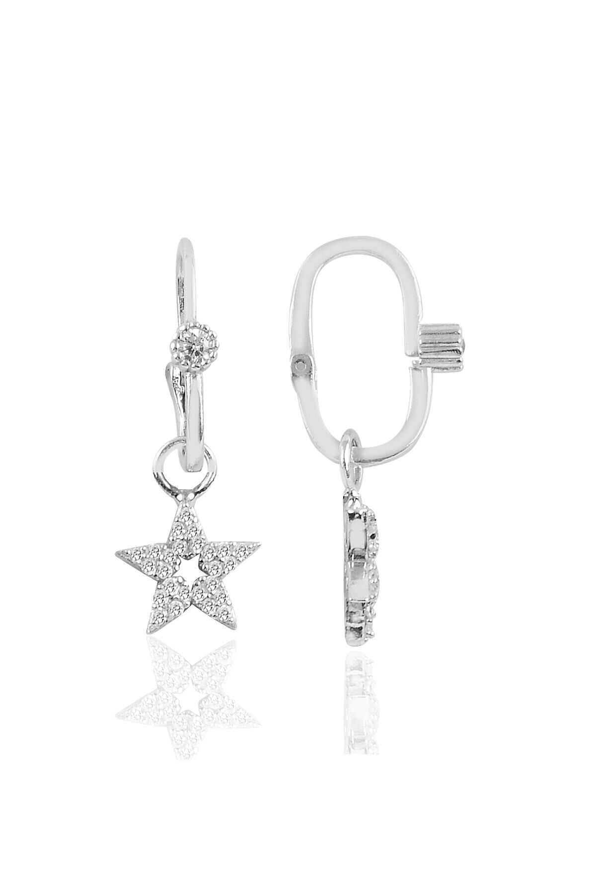 Gümüş rodyumlu taşlı  lotus göçmen küpe SGTL10463RODAJ