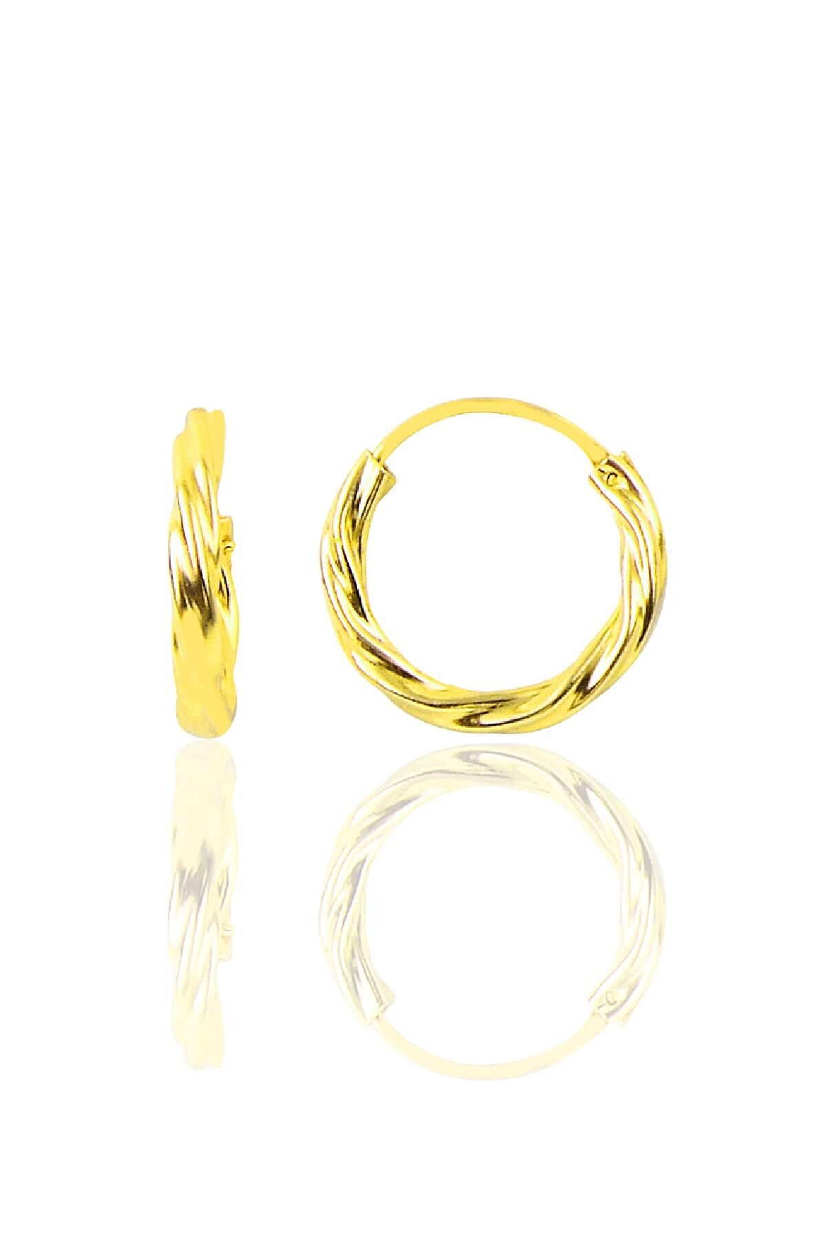 Gümüş altın yaldızlı 18  mm burgu halka küpe SGTL10576GOLD