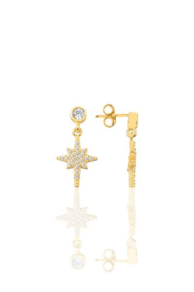 Gümüş altın yaldızlı zirkon taşlı kutup yıldızı küpe SGTL11559GOLD