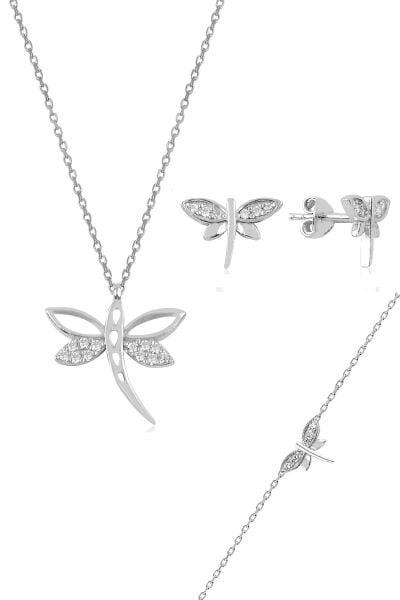 Gümüş rodyumlu yusufçuk kolye bileklik ve küpe gümüş üçlü  set  SGTL10600YUSUFCUK