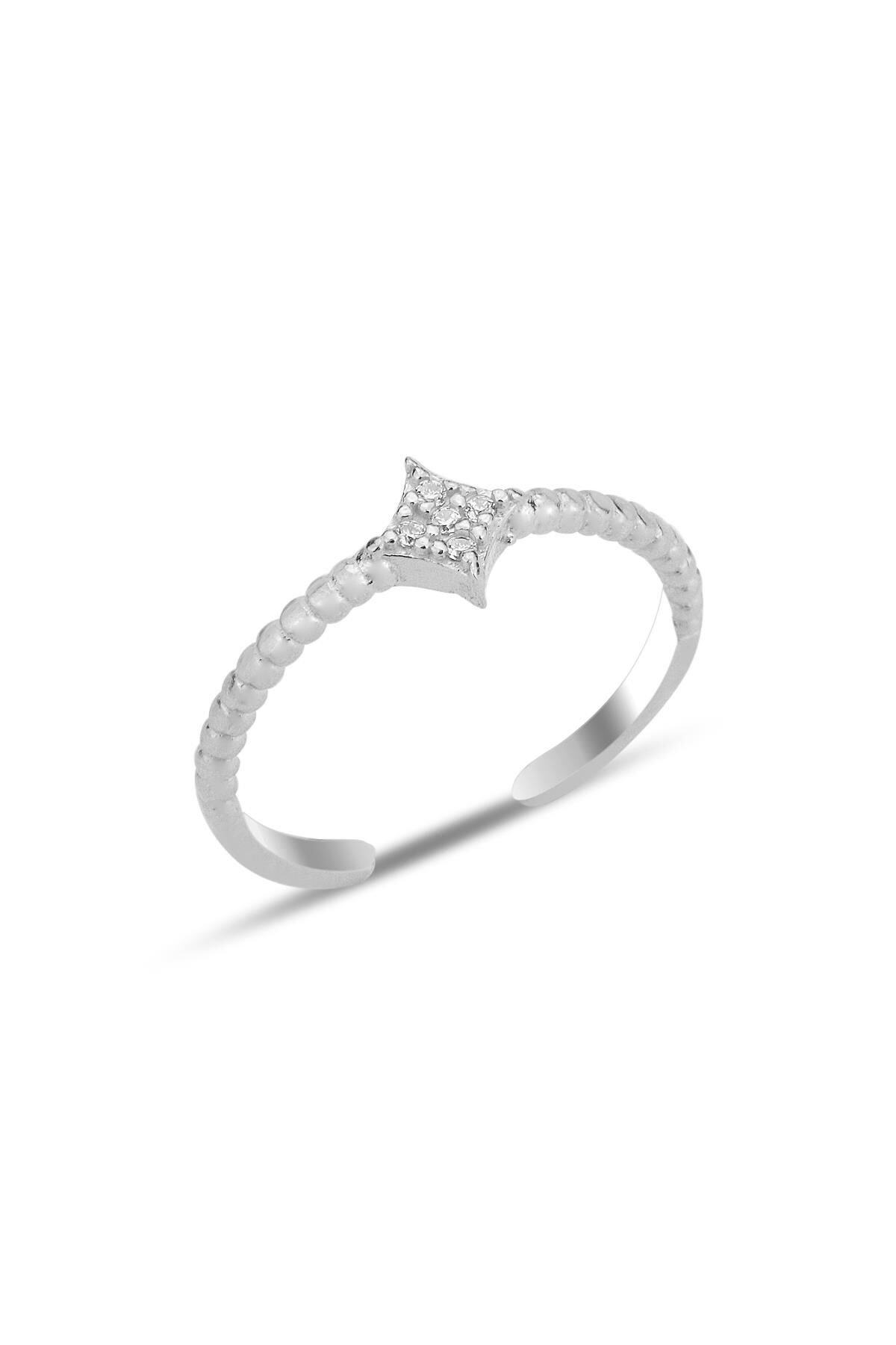 Gümüş rodyumlu zirkon taşlı alttan ayarlanabilir eklem yüzük SGTL12231RODAJ