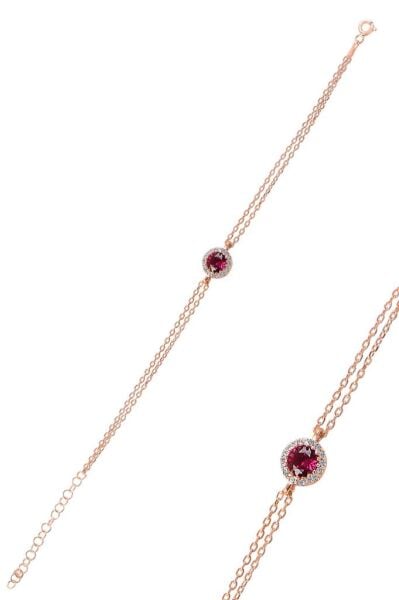 Gümüş rose kök yakut taşlı elmas montürlü bileklik SGTL10843KRM