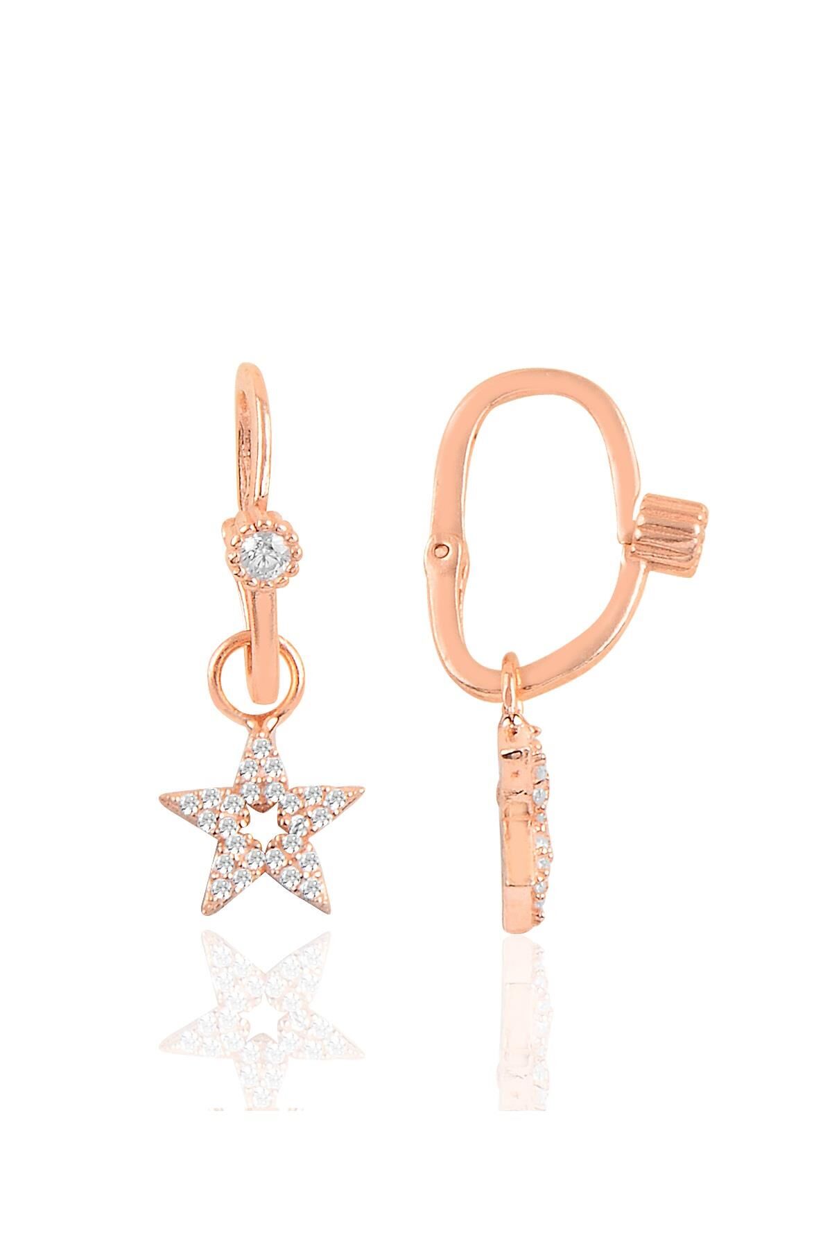 Gümüş rose taşlı  lotus göçmen küpe SGTL10463ROSE