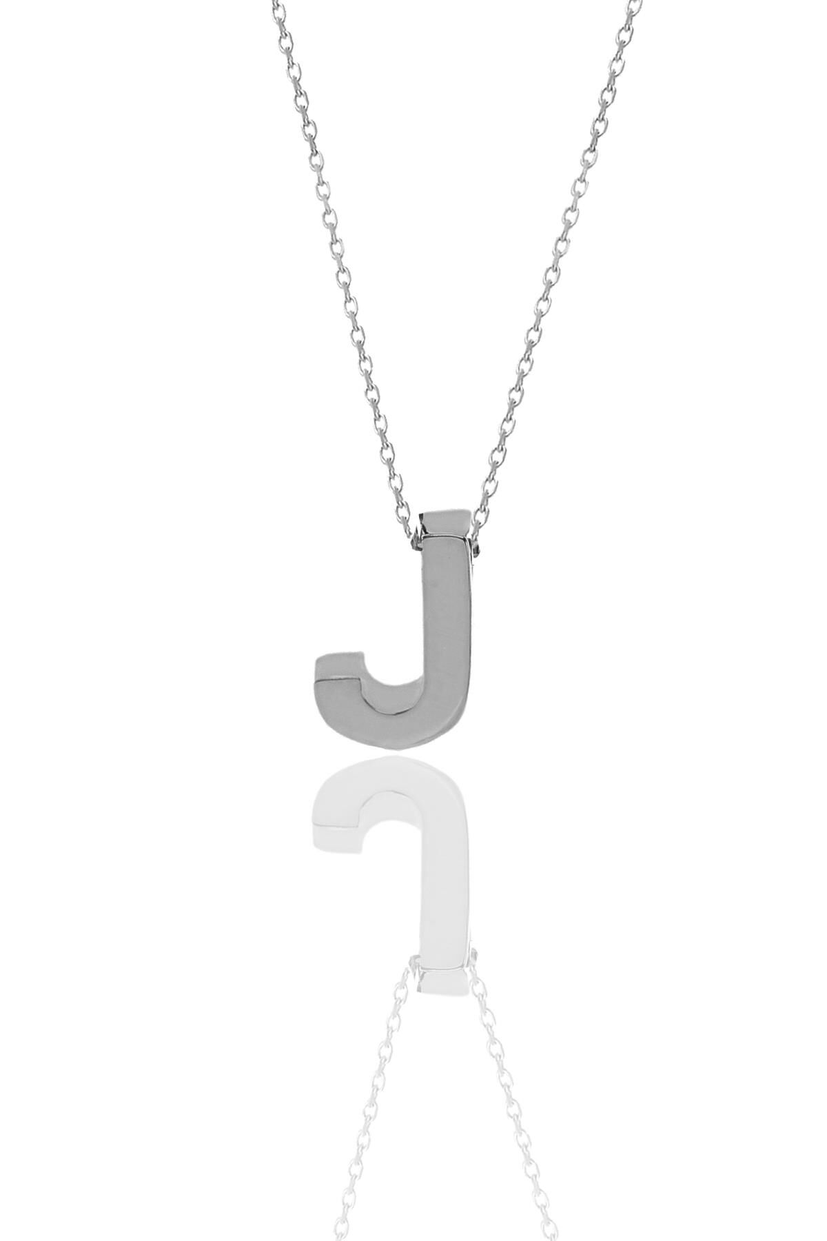 Gümüş rodyumlu üç boyutlu minimal J  harf kolye SGTL11181J