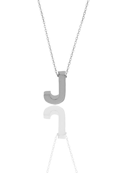 Gümüş rodyumlu üç boyutlu minimal J  harf kolye SGTL11181J