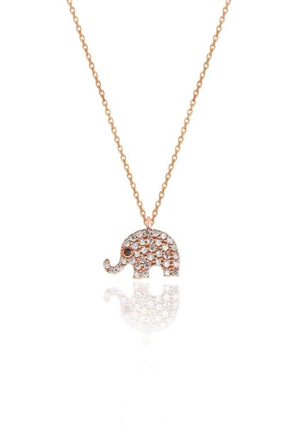 Gümüş rose zirkon taşlı fil kolye bileklik ve küpe gümüş üçlü set SGTL10601FIL