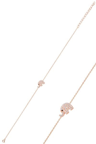 Gümüş rose zirkon taşlı fil kolye bileklik ve küpe gümüş üçlü set SGTL10601FIL