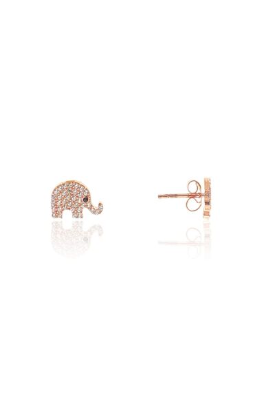 Gümüş rose zirkon taşlı fil kolye bileklik ve küpe gümüş üçlü set SGTL10601FIL