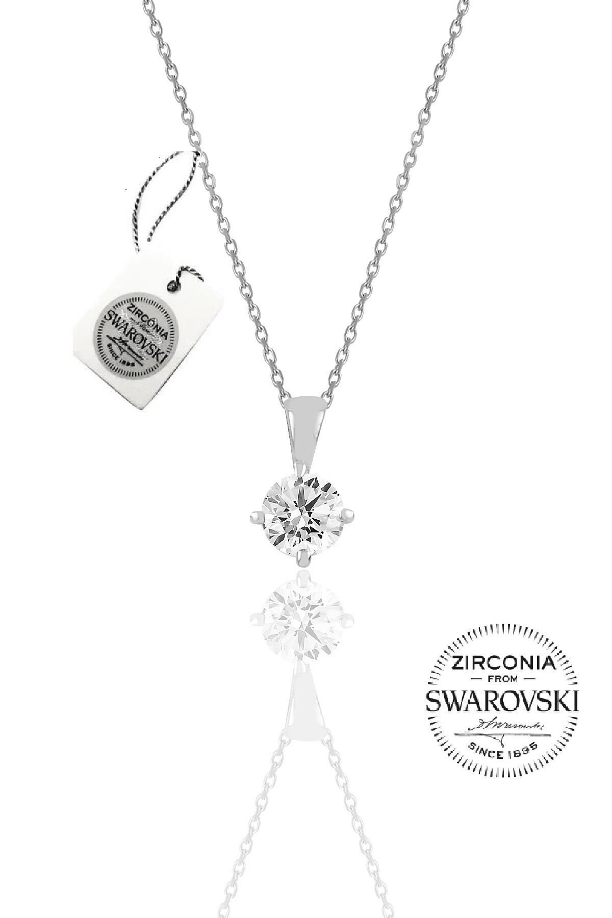 Gümüş Swarovski tek taş kolye SGTL20509A