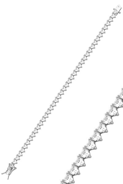 Gümüş rodyumlu pırlanta montürlü kalp kesim zirkon taşlı su yolu kolye ve bileklik seti SGTL12375RODAJ