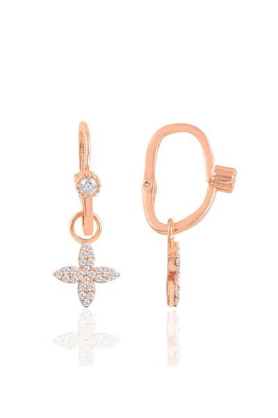 Gümüş rose taşlı dört yapraklı yonca göçmen küpe SGTL10464ROSE