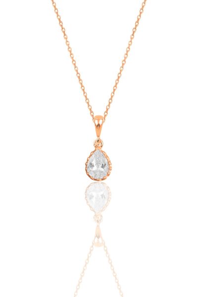 Gümüş rose zirkon taşlı damla kolye ve küpe ikili set  SGTL12069ROSE