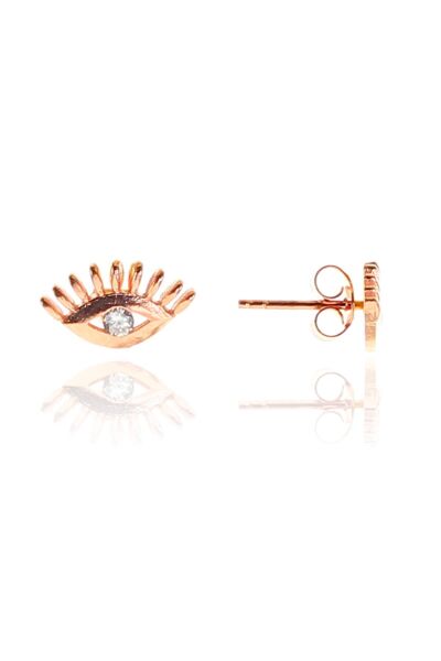 Gümüş rose zirkon taşlı kirpikli göz kolye, yüzük  ve küpe gümüş üçlü set SGTL10601KIRPIK