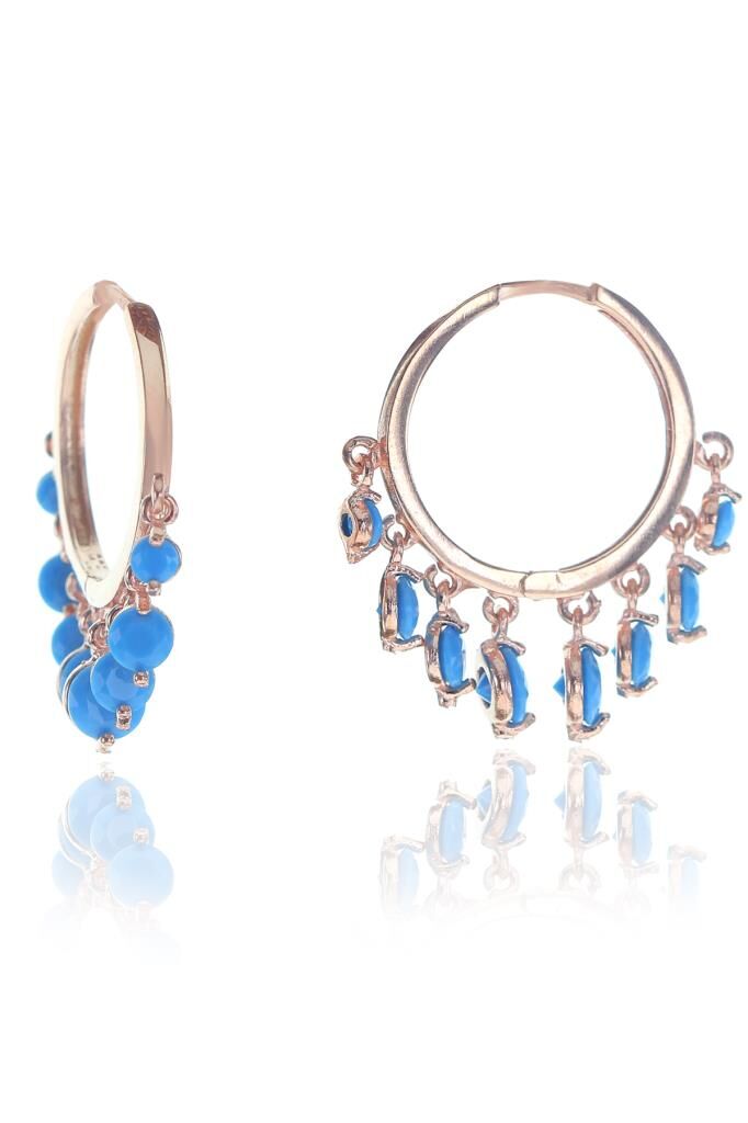 Turkuaz taşlı Büyük boy shakira küpe SGTL8227