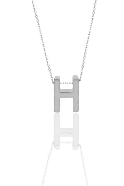 Gümüş rodyumlu üç boyutlu minimal H harf kolye SGTL11181H