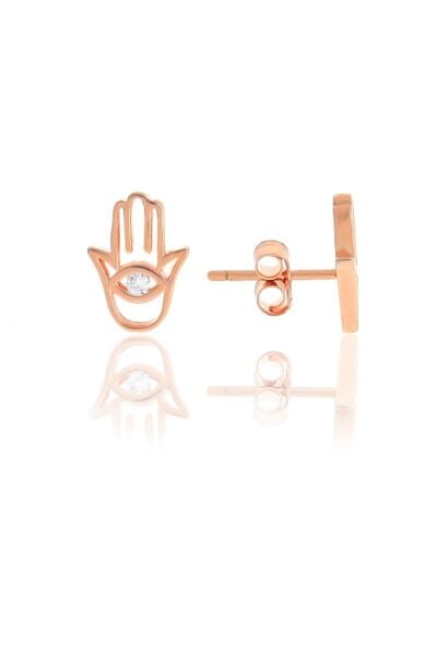 Gümüş rose zirkon taşlı fatma ana eli küpe SGTL10577