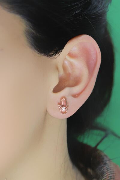 Gümüş rose zirkon taşlı fatma ana eli küpe SGTL10577