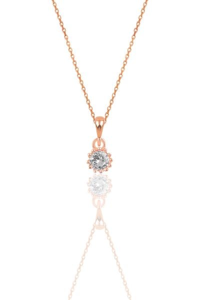 Gümüş rose zirkon taşlı kolye ve küpe ikili set SGTL12068ROSE
