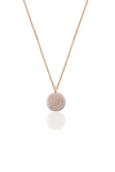Gümüş rose zirkon taşlı yuvarlak kolye bileklik ve küpe gümüş üçlü set SGTL10601YUVARLAK