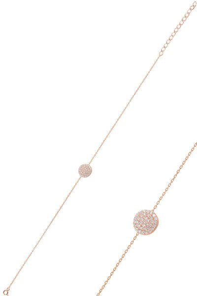 Gümüş rose zirkon taşlı yuvarlak kolye bileklik ve küpe gümüş üçlü set SGTL10601YUVARLAK