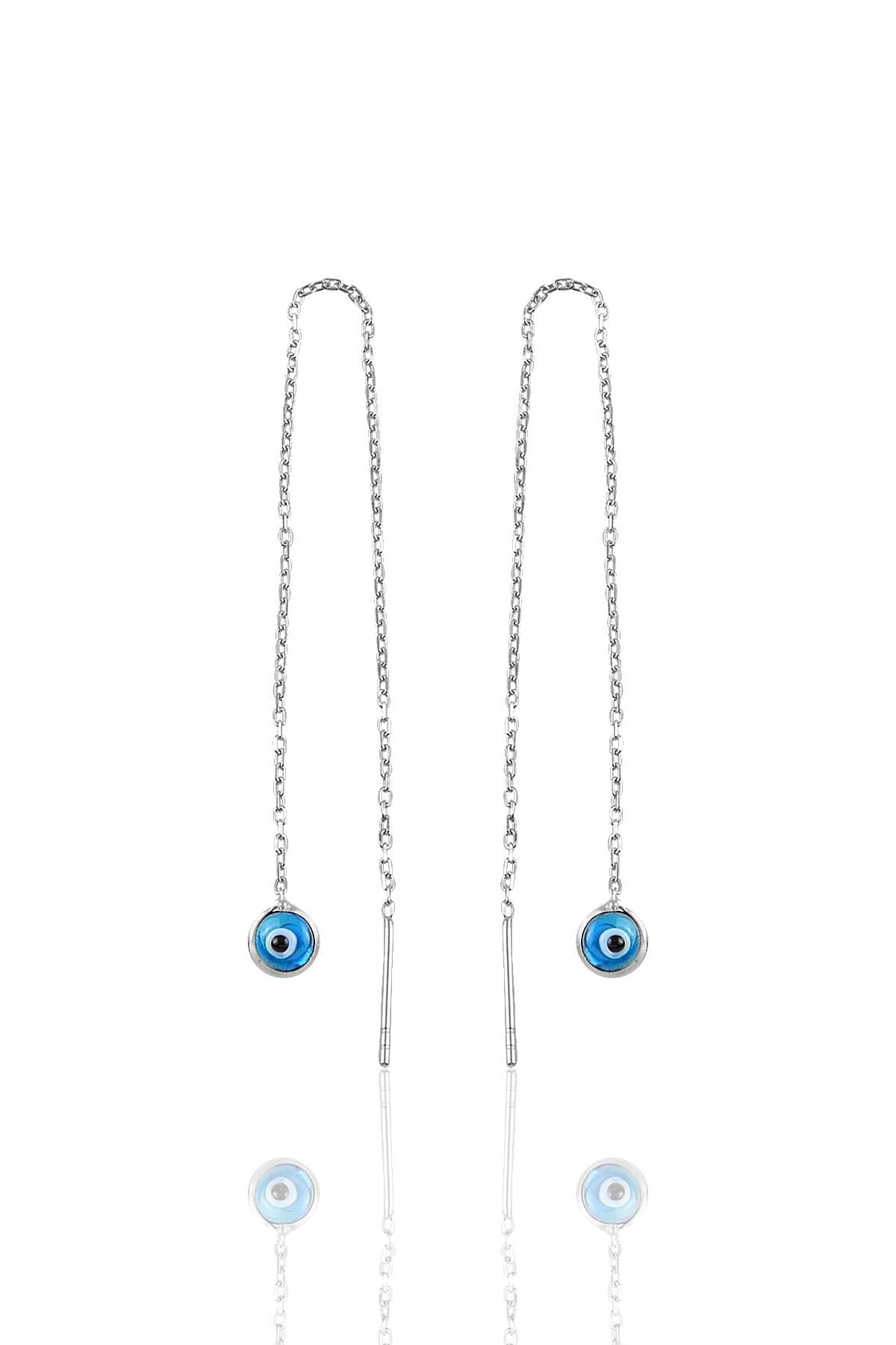 Gümüş rodyumlu, cam göz nazar gümüş zincir küpe SGTL10608RODAJ