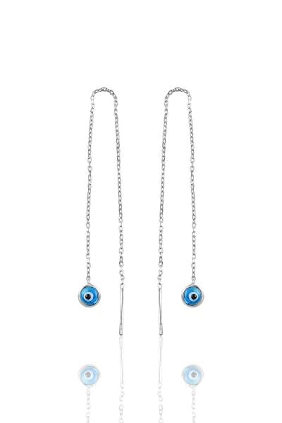 Gümüş rodyumlu, cam göz nazar gümüş zincir küpe SGTL10608RODAJ