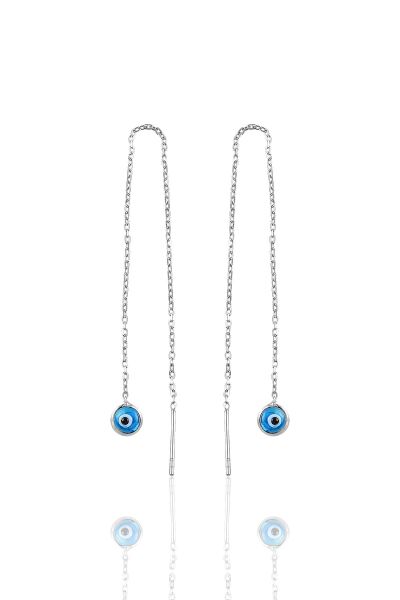 Gümüş rodyumlu, cam göz nazar gümüş zincir küpe SGTL10608RODAJ