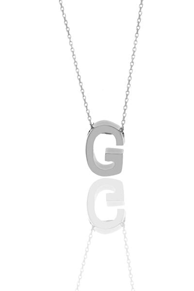 Gümüş rodyumlu üç boyutlu minimal G harf kolye SGTL11181G