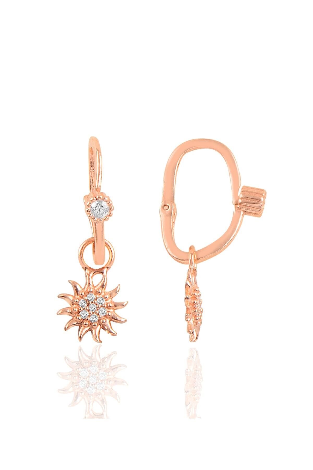 Gümüş rose taşlı  güneş göçmen küpe SGTL10465ROSE