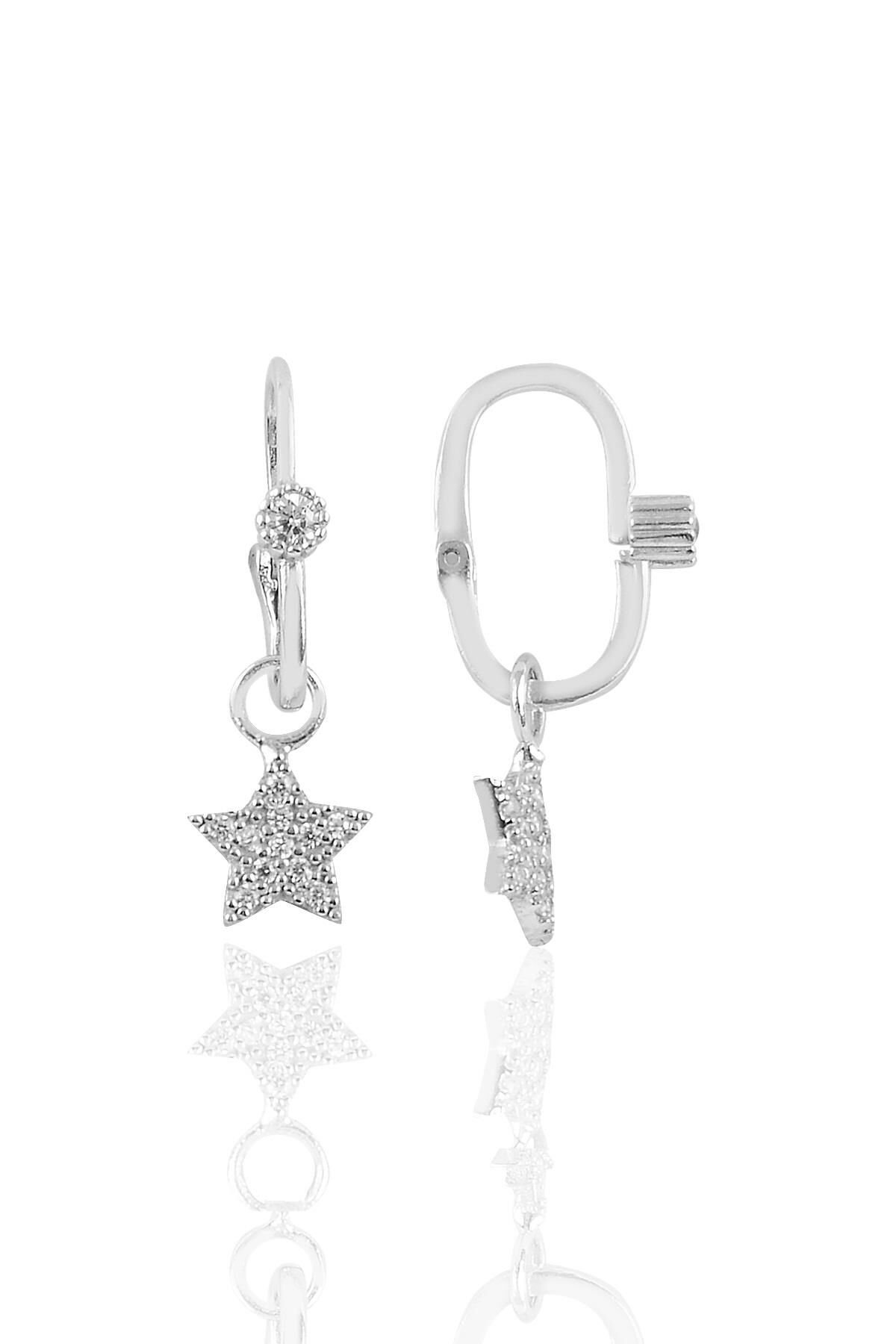 Gümüş rodyumlu taşlı yıldız göçmen küpe SGTL10466RODAJ