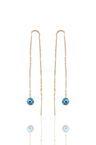 Gümüş rose, cam göz nazar gümüş zincir küpe SGTL10608ROSE