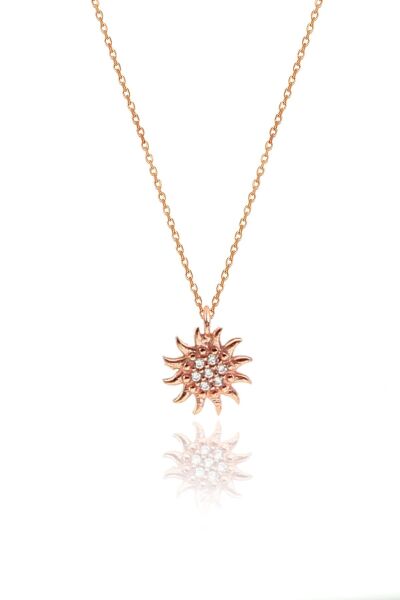 Gümüş rose zirkon taşlı güneş kolye ve küpe gümüş ikili set SGTL10602GUNES