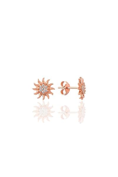Gümüş rose zirkon taşlı güneş kolye ve küpe gümüş ikili set SGTL10602GUNES