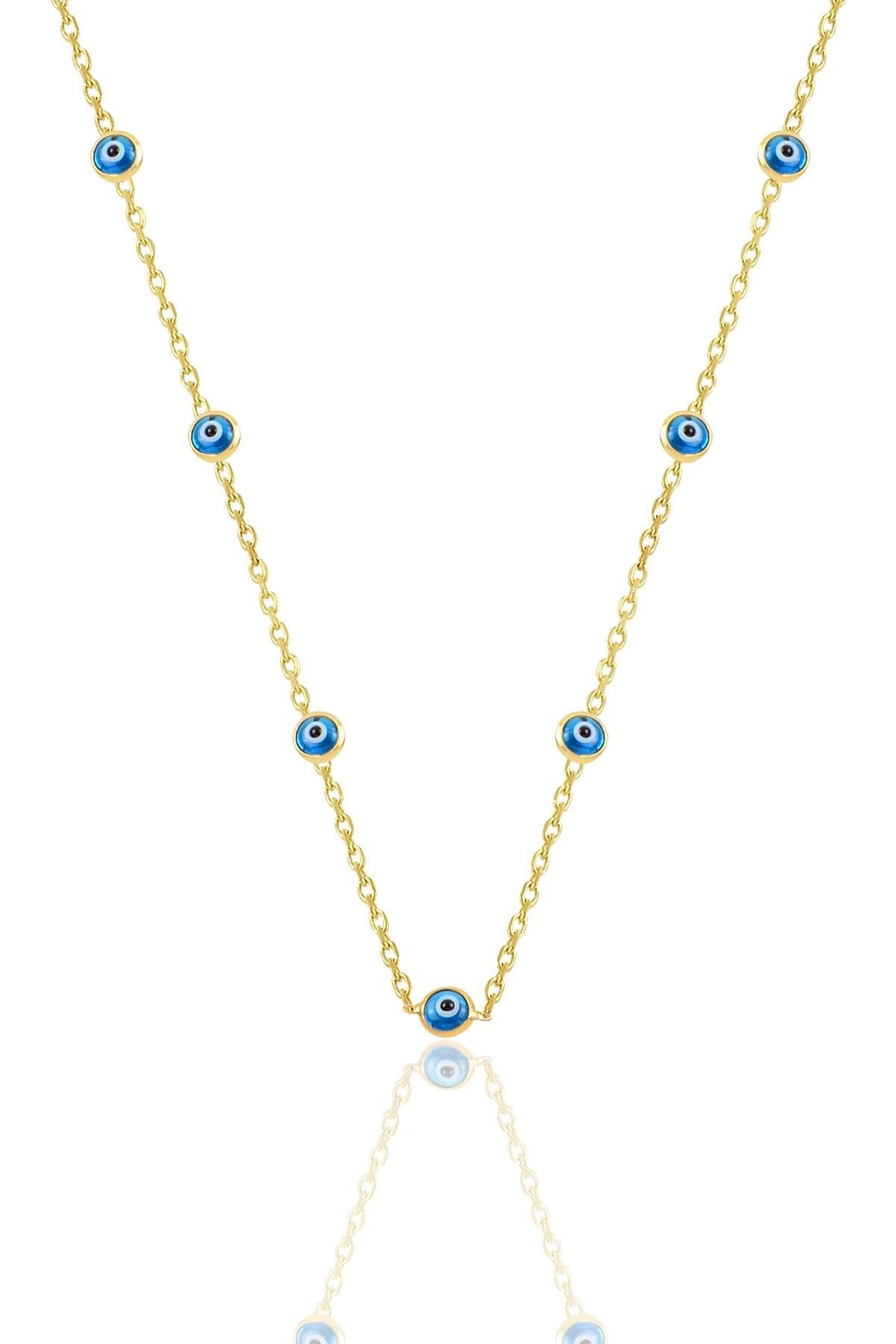 Gümüş altın yaldızlı, cam göz nazar gümüş kolye SGTL10609GOLD