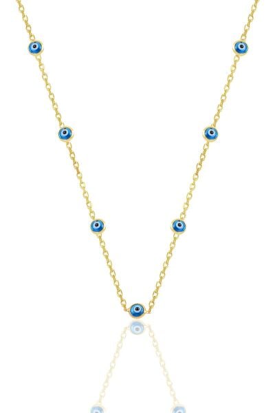 Gümüş altın yaldızlı, cam göz nazar gümüş kolye SGTL10609GOLD