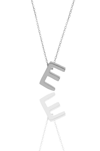 Gümüş rodyumlu üç boyutlu minimal  E harf kolye SGTL11181E