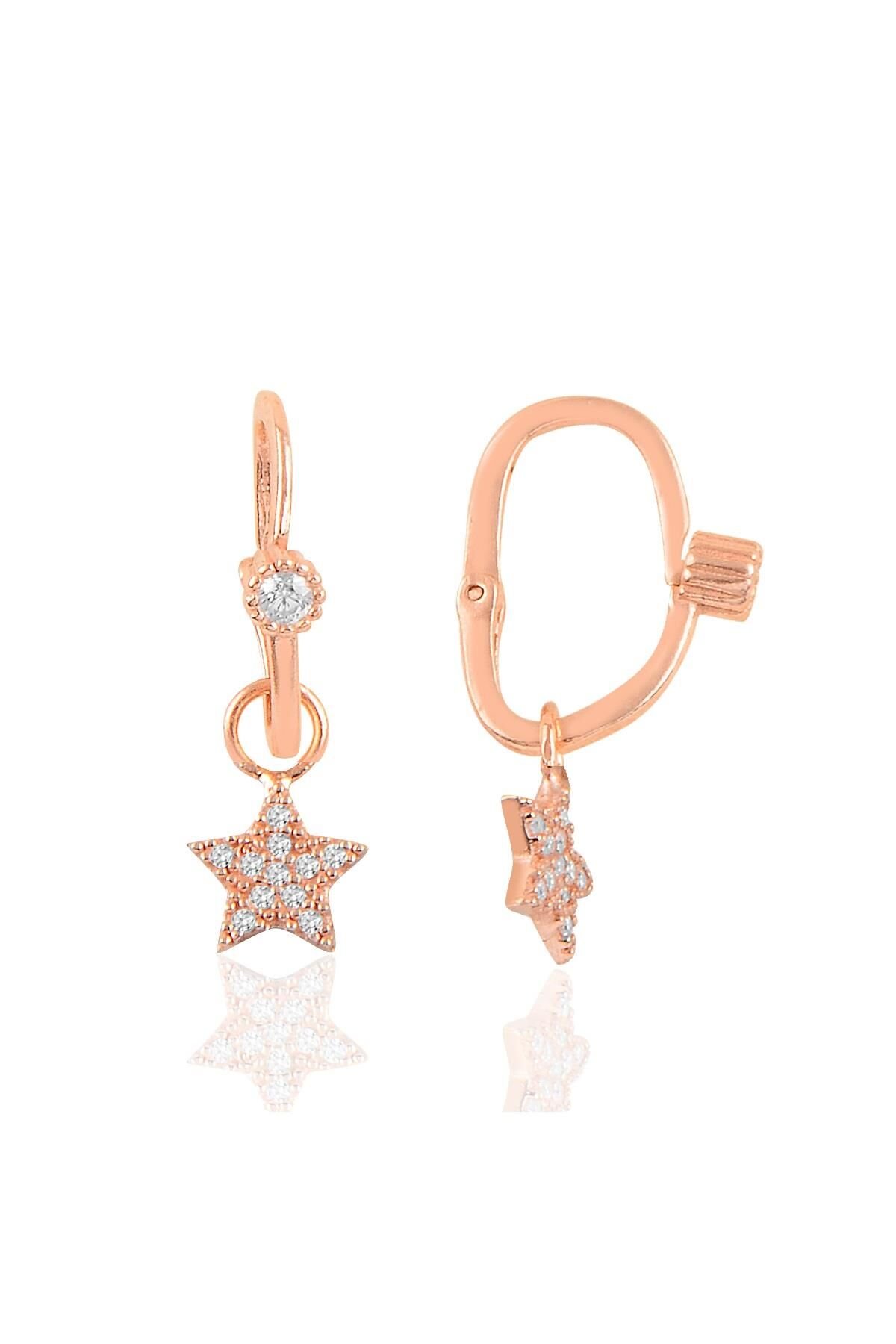 Gümüş rose taşlı yıldız göçmen küpe SGTL10466ROSE